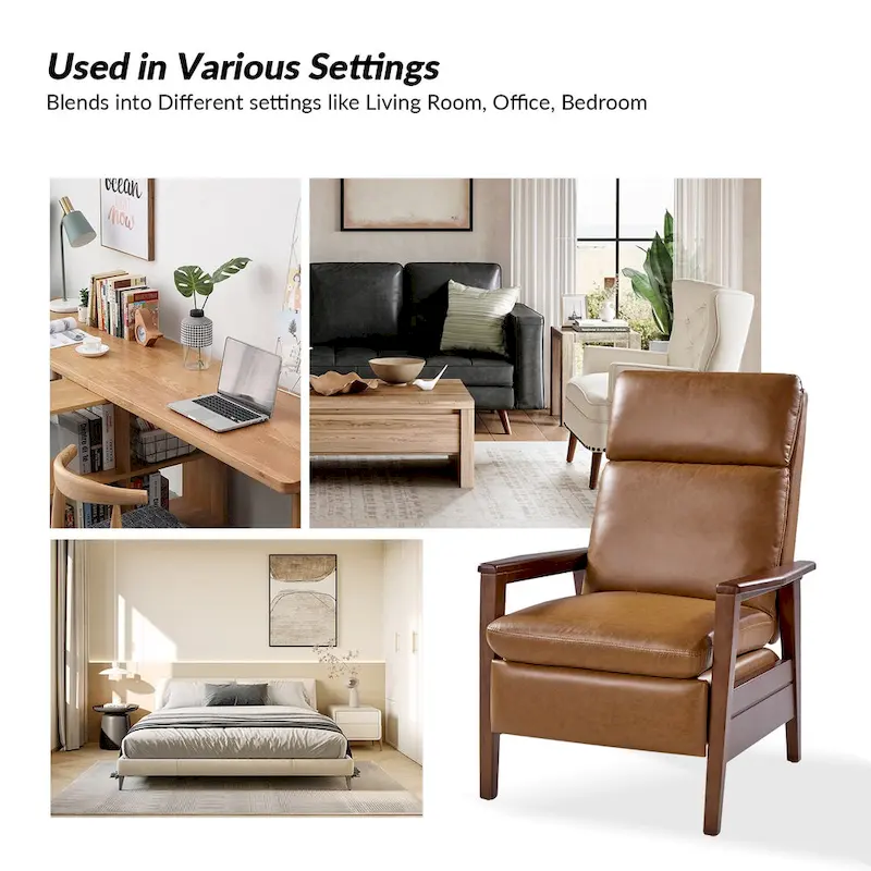 Patrick Mid-century Vegan Leather Solid Wood Recliner Set of 2 by