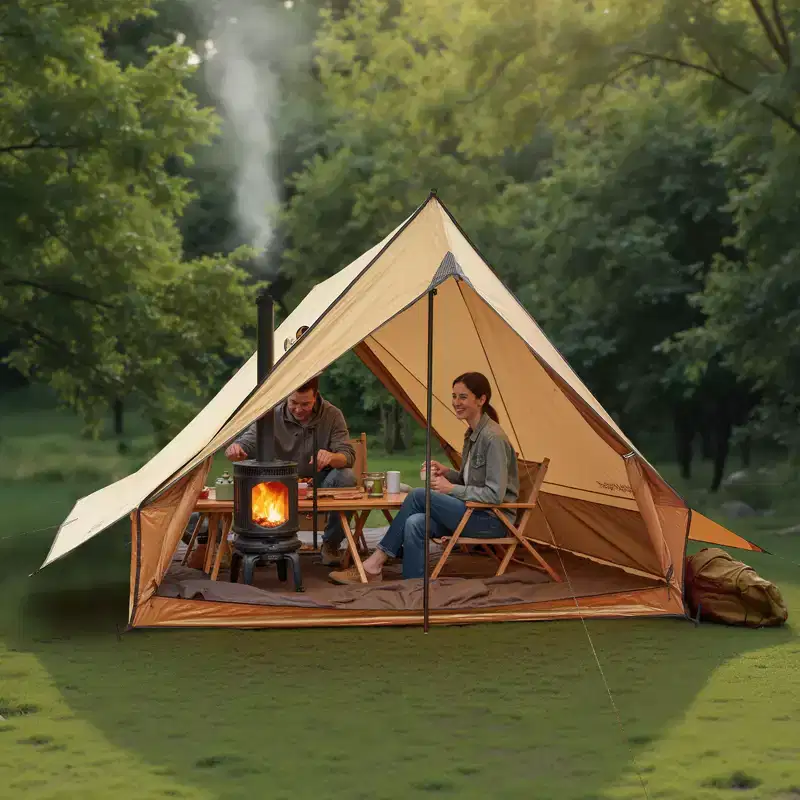 VEVOR Camping Hot Tent, 2 Persons Cabin Tent with Stove Jack & Poles, Waterproof Winter Tents Shelters with Fireproof Ground Mat, 4 Season, Brown