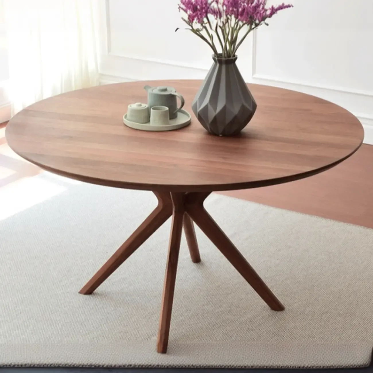 Modern Brown Solid Wood Round Dining Table