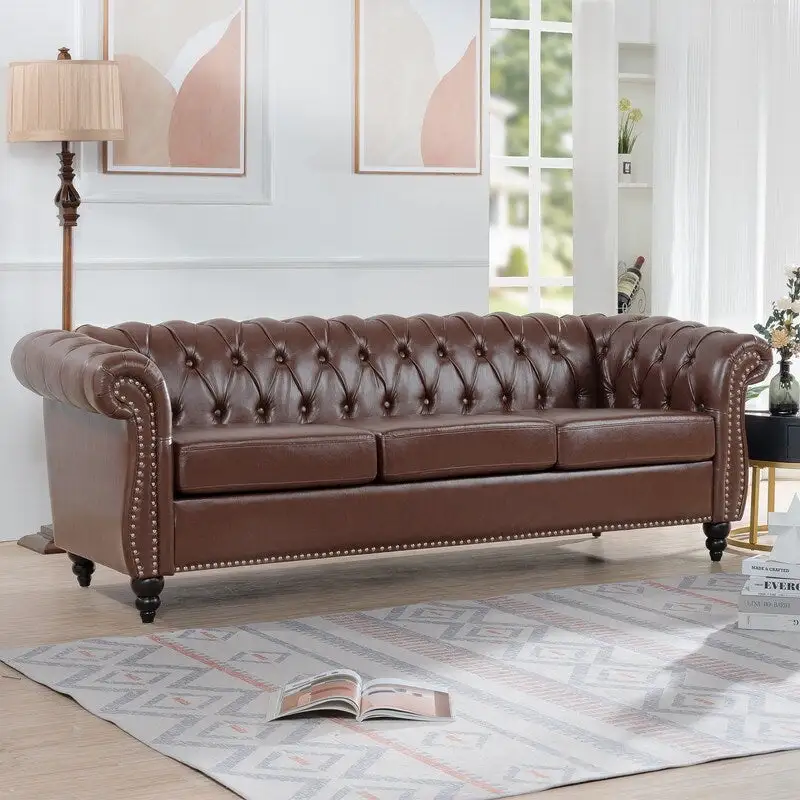 GEITIN 84.65 PU Rolled Arm Chesterfield 3 Seater Sofa