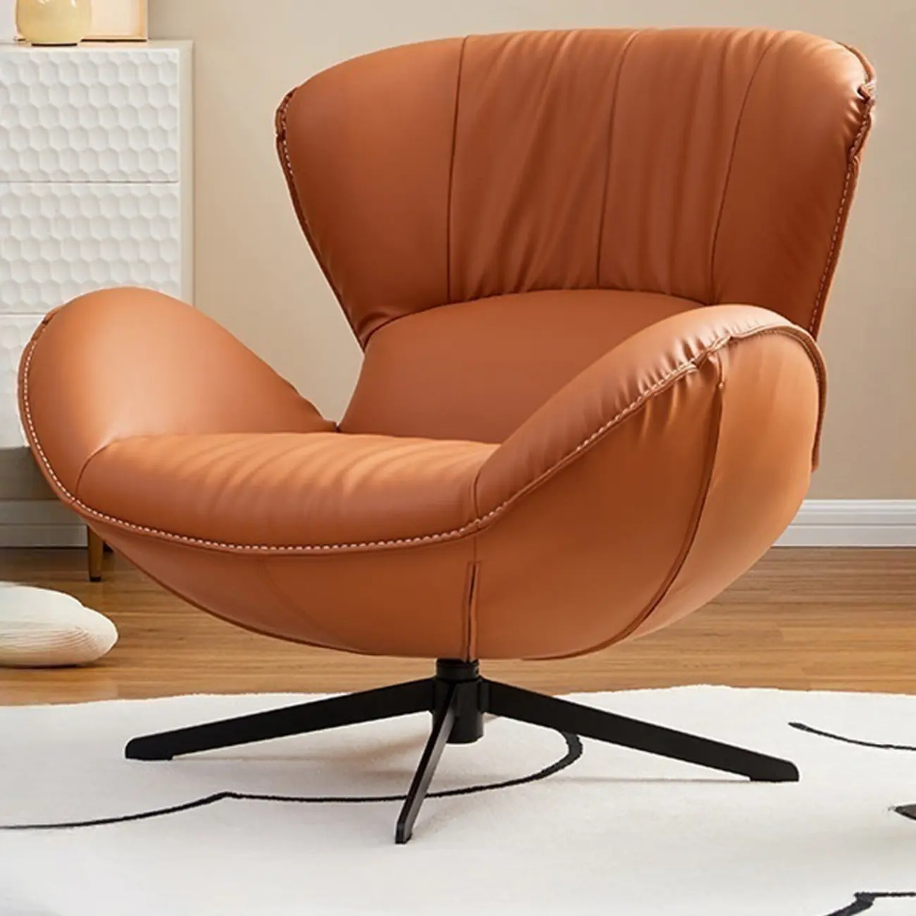Modern Faux Leather Orange Swivel Armchair