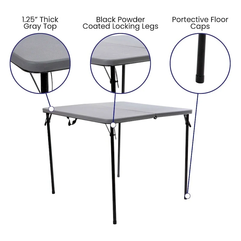 2.83-Foot Square Bi-Fold Plastic Folding Table with Carrying Handle