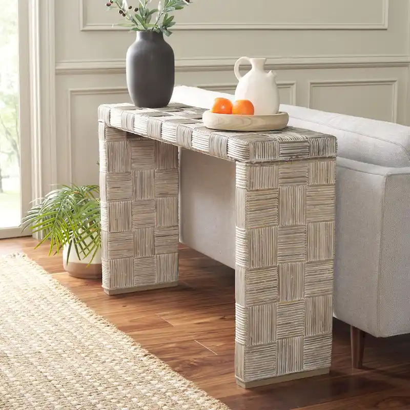 Black / White / Honey Natural Rattan Woven Crosshatch Console Table - Single Use