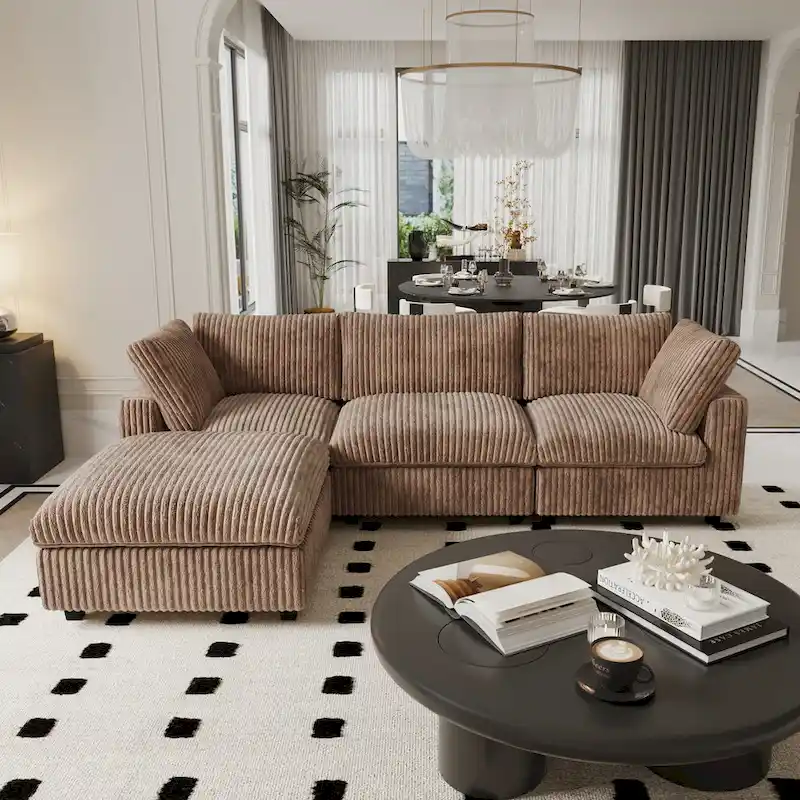 Oversized Deep Plush Cloud Sofa Couch, Modular Sectional Sofa with Ottoman