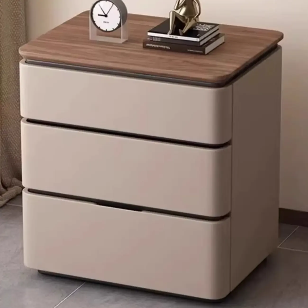 Elegant Modern Wood Three-Drawer Nightstand