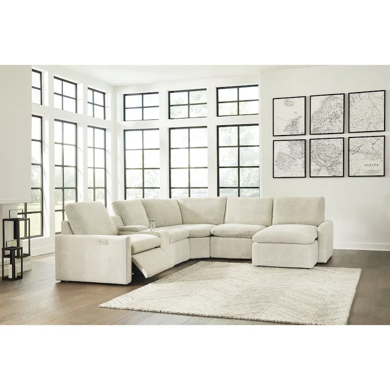 Grey/Beige Chenille 6-Piece Power Reclining Sectional (Seats 6+)