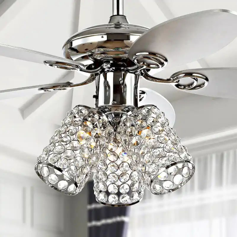 Mandy 42  3-Light Crystal LED Ceiling Fan With Remote, Chrome by JONATHAN Y