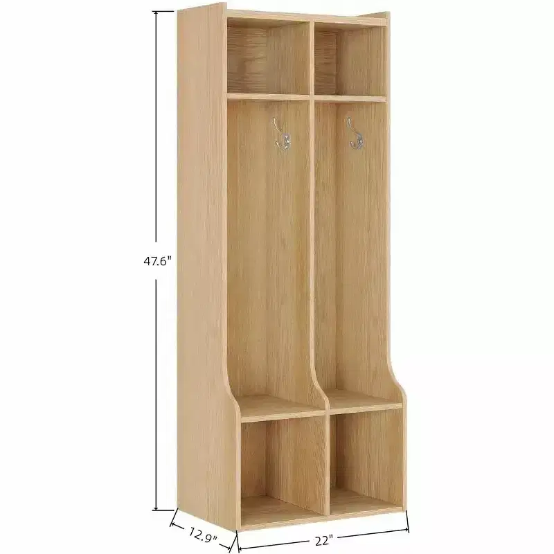 Coat Locker with 2 Sections, 4 Storage Cubbies and 4 Hooks, Durable Organizer for Home, Study Room, Nursery, Kindergarten