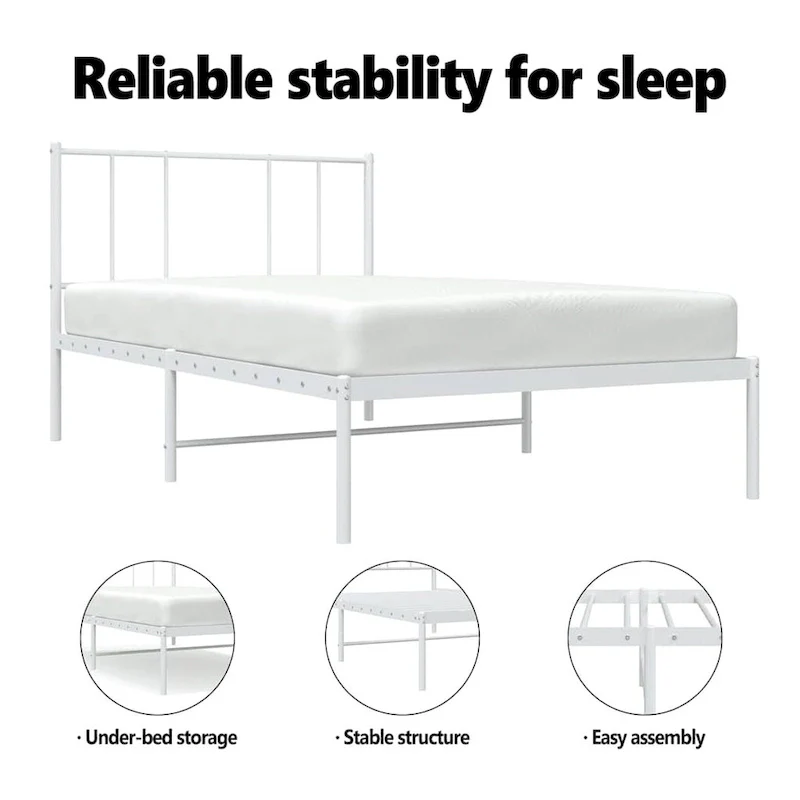 vidaXL Metal Bed Frame with Headboard, No Mattress