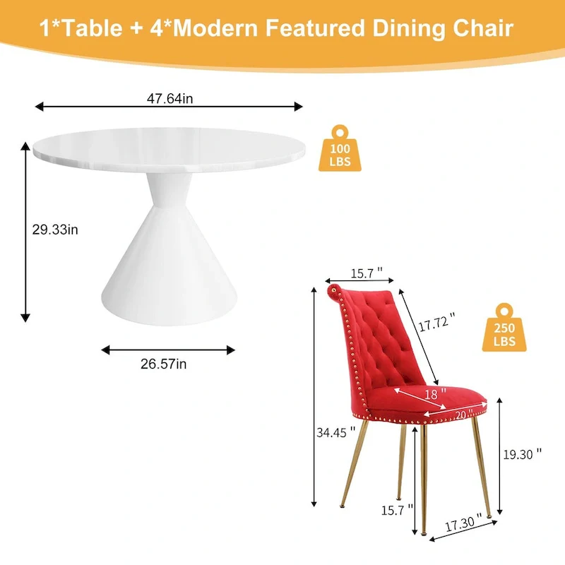 48  Light Luxury White High Gloss Large Countertop Dining Table with Velvet Dining Chair Set
