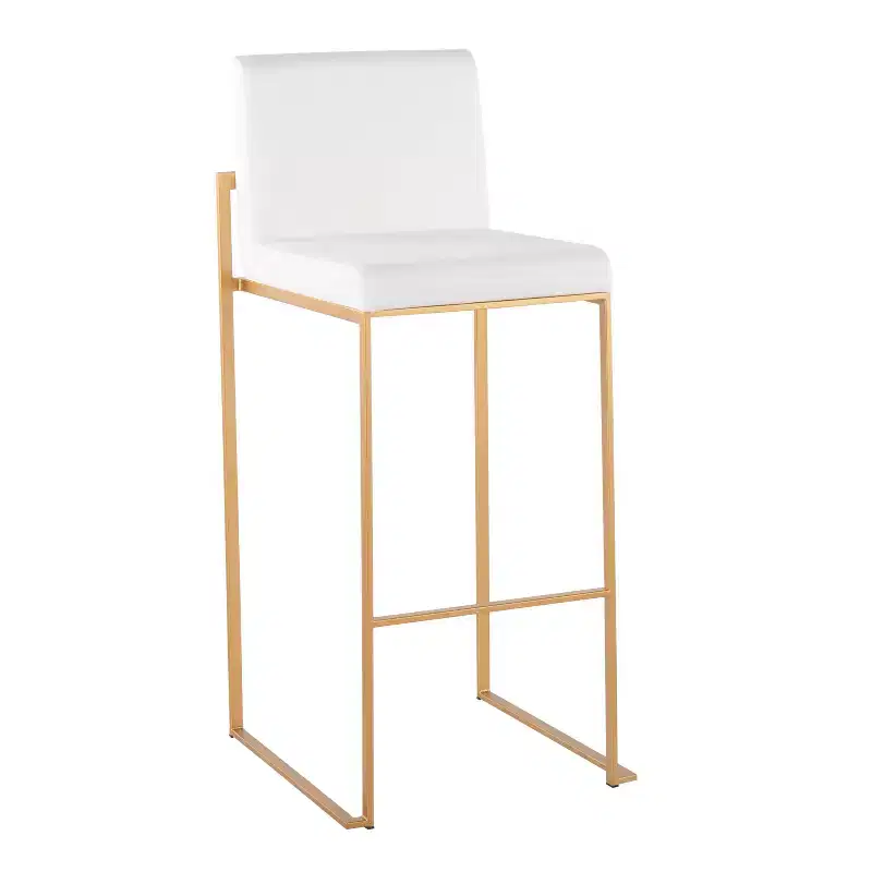 LumiSource Set of 3 Fuji High Back Barstools Gold Steel/White Velvet