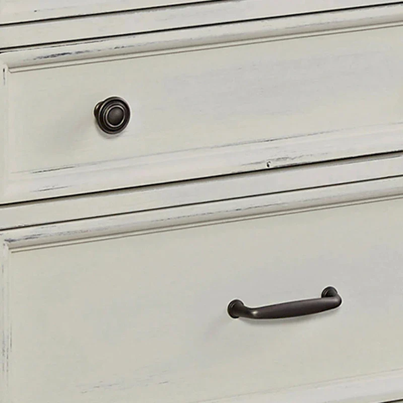 Off-White 8-Drawer Dresser – Rustic Farmhouse Bedroom Storage, Antique Hardware