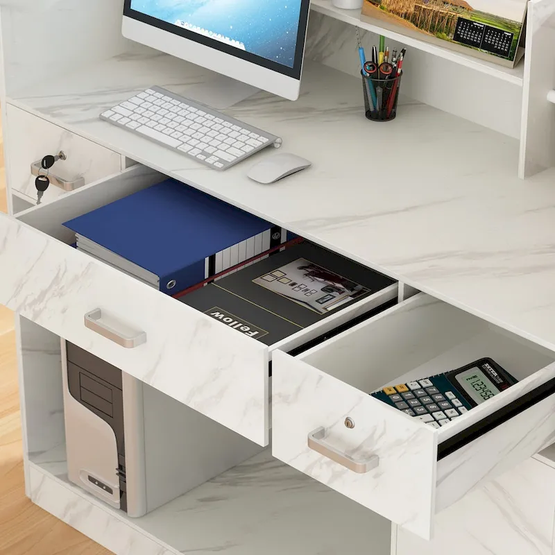 3-Drawer Solid Wood Reception Desk Office Computer Desk