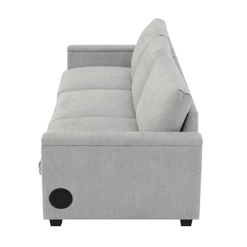 96 Chenille Smart Sectional Sofa with Bluetooth Speaker, Drop-Down Table & USB Charger and 3-Seater Cloud Couch