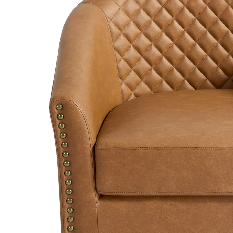 Faux Leather Nailheads Swivel Barrel Chair Set of 2