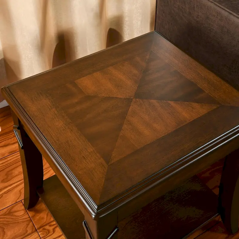 Color-Block Splicing Wood Table – Cherry Brown, End Table / Coffee Table