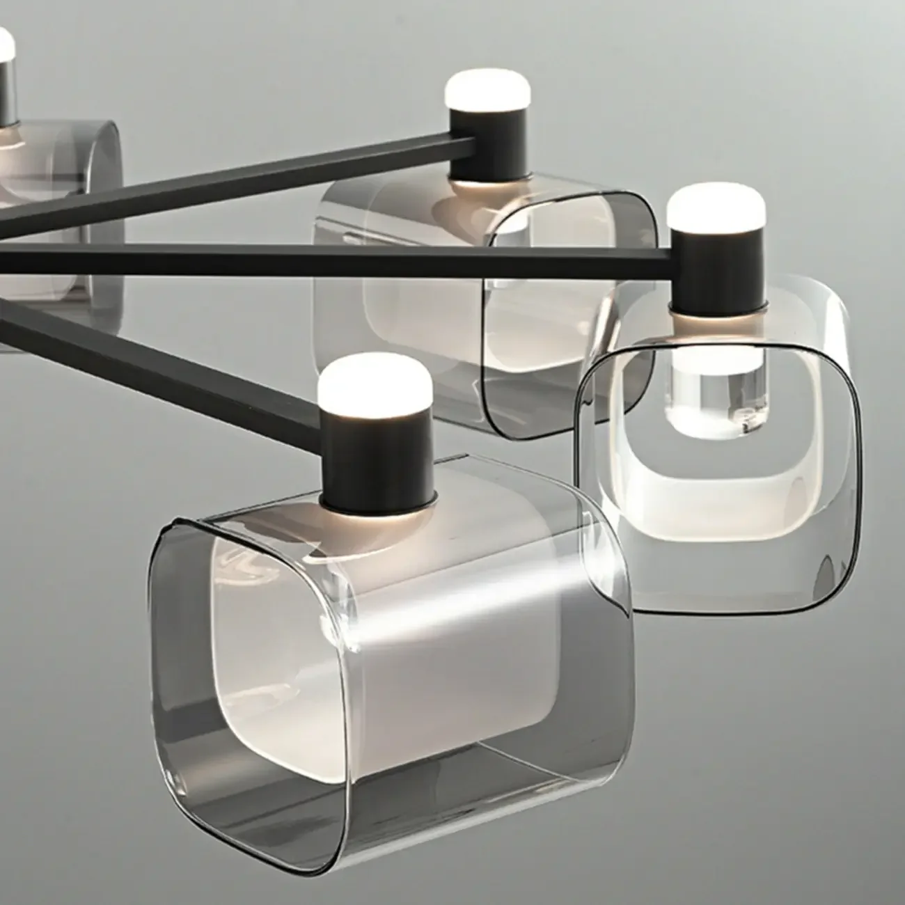 Geometric Adjustable Black Metal Clear Glass Chandelier