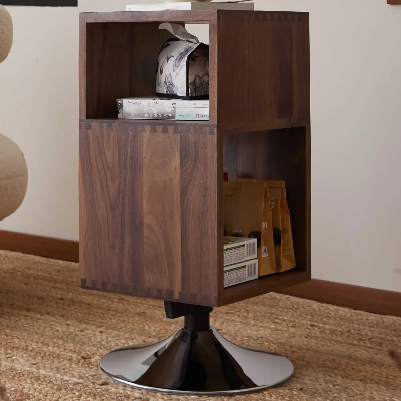 Timeless Rectangular Wooden 360° Rotating Side Table