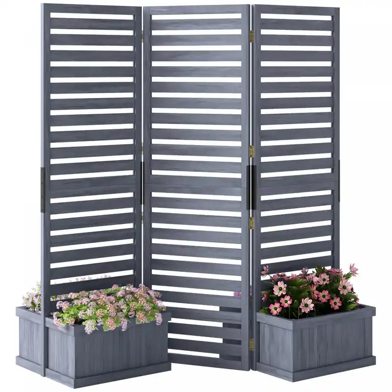 Outdoor Privacy Screen with 4 Raised Garden Beds & Drainage Holes, Patio Planter