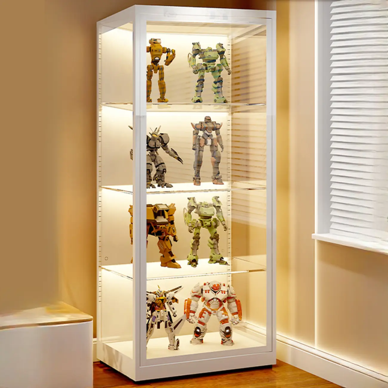 Freestanding Modern Metal Glass LED Lighted Curio Cabinet