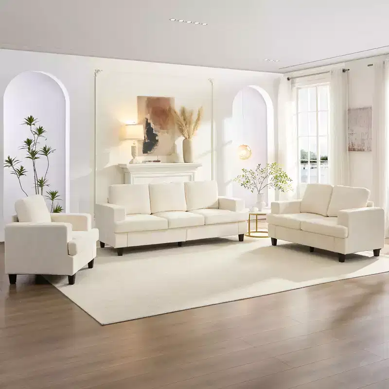 Mjkone 82 Width 3 Piece Living Room Sofa Set, 3 Seat Sofa and Loveseat Sets with Armchair, Modular Sectional Couch Furniture Sets
