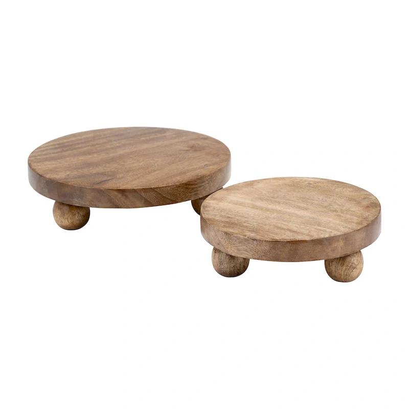 Sagebrook Home Natural Round Wood Set Of 2 Riser Trays - 10.0  x 10.0  x 3.0