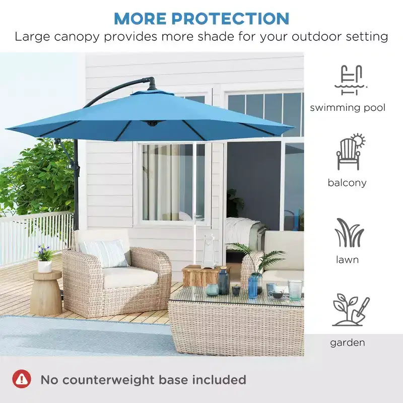10' Cantilever Tilt Offset Patio Umbrella w/ UV & Water Safe Material & Cross Base (Weight Not Included)