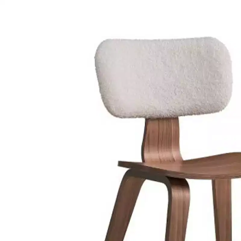 18.31" Casson Dining Chair White Boucle & Walnut: Midcentury Style, Curved Seat - Acme Furniture