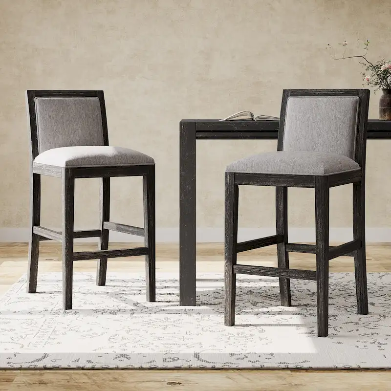 Roomfitters Retro Bar Stools, Set of 2 Upholstered 30.5 Bar Height Chairs with Fabric Cushion and Wood Frame