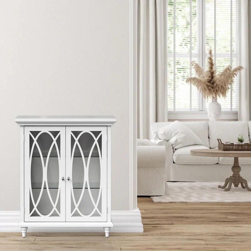 White Colored Glass Door Freestanding Floor Cabinet for 1