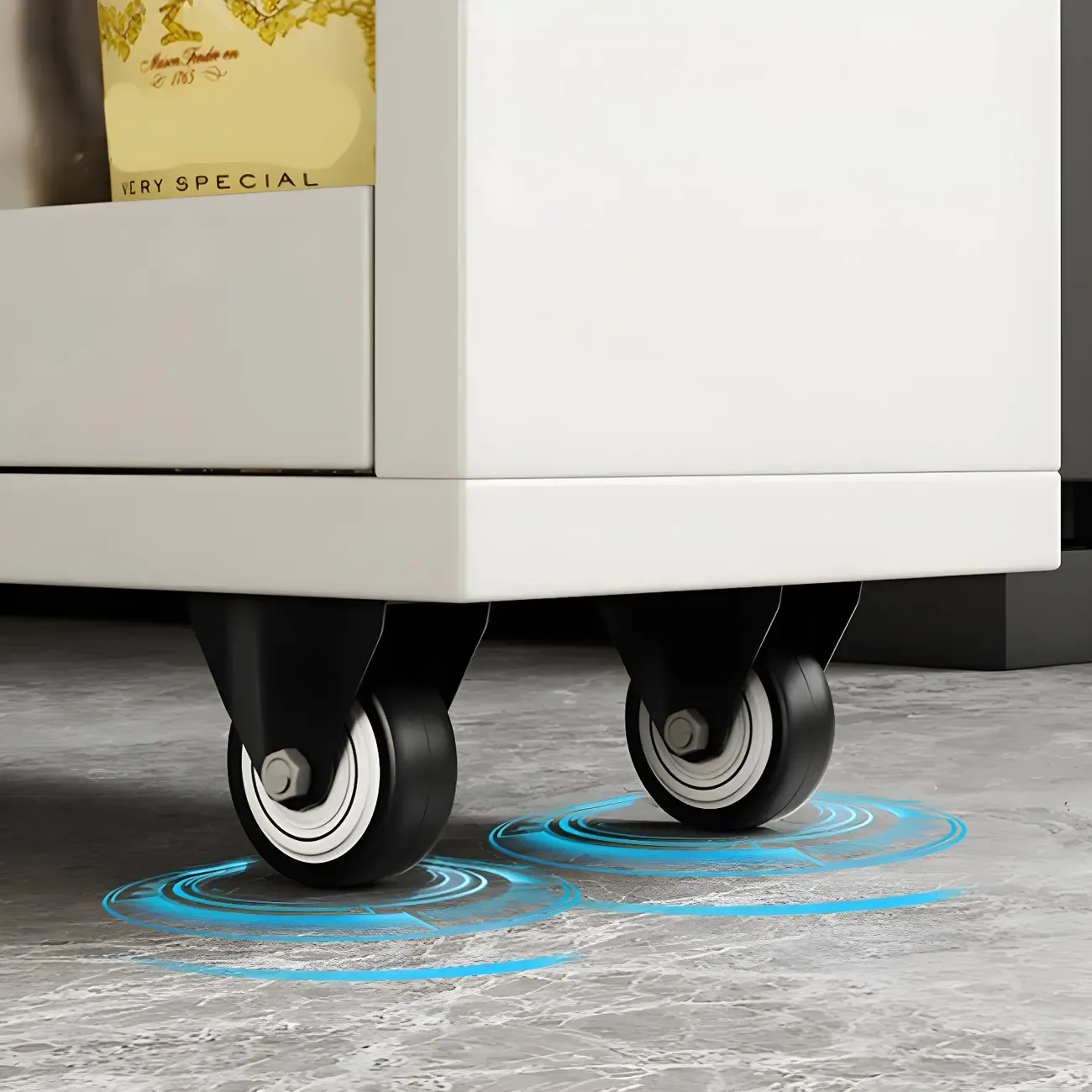 Modern Wooden Buffet Table with Open Shelves and Caster