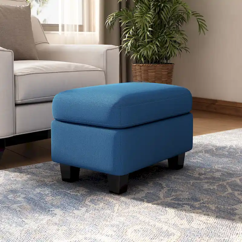 Upholstered Fabric Ottoman with Birch Wood Legs