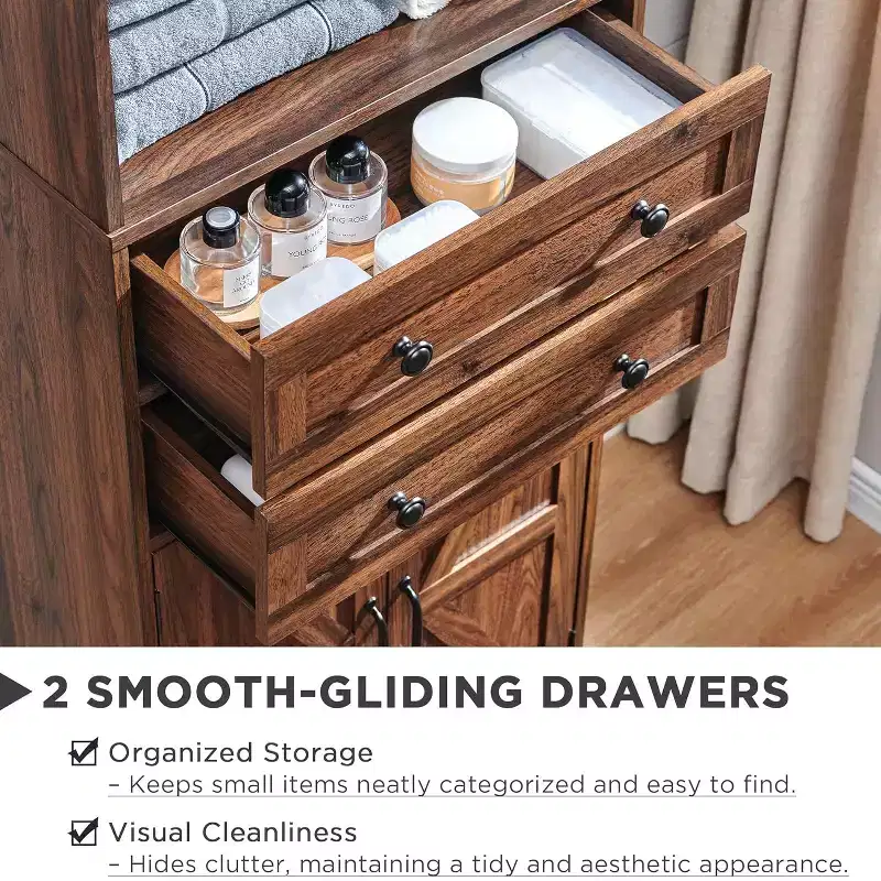 SinCiDo 72 Tall Farmhouse Bathroom Storage Cabinet, Adjustable Shelves & Barn Door & 2 Drawers for Bathroom, Living Room, Kitchen