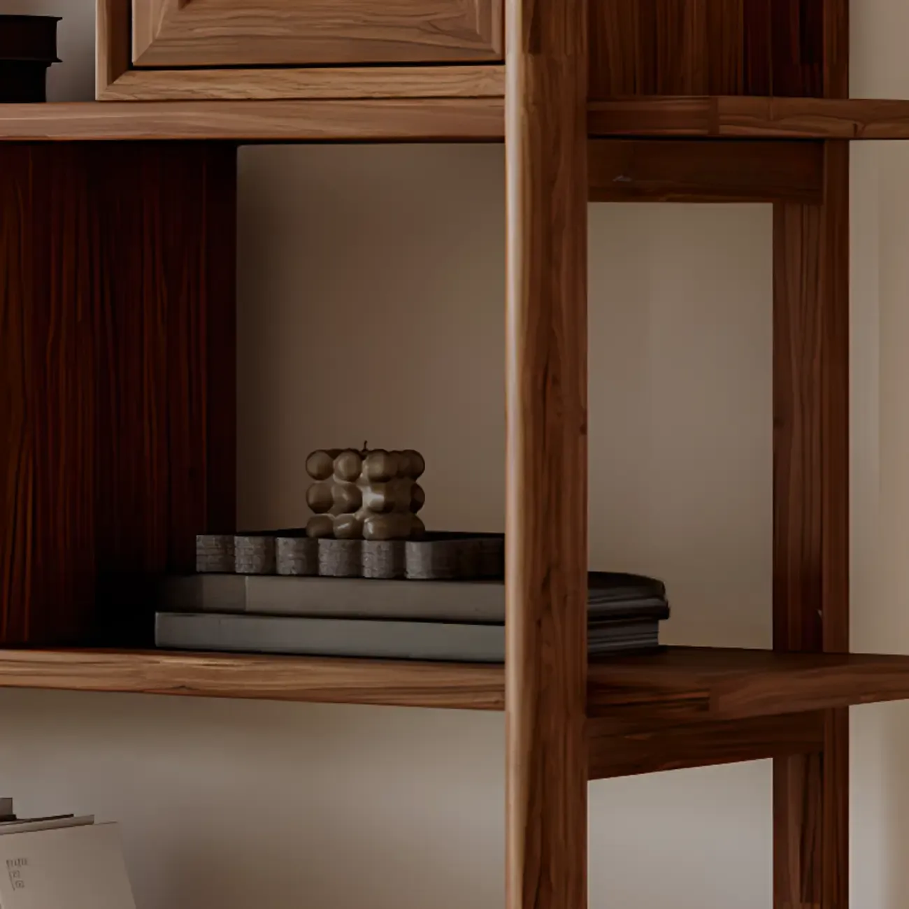 Black Walnut Open Back Wooden Vertical Display Bookshelf