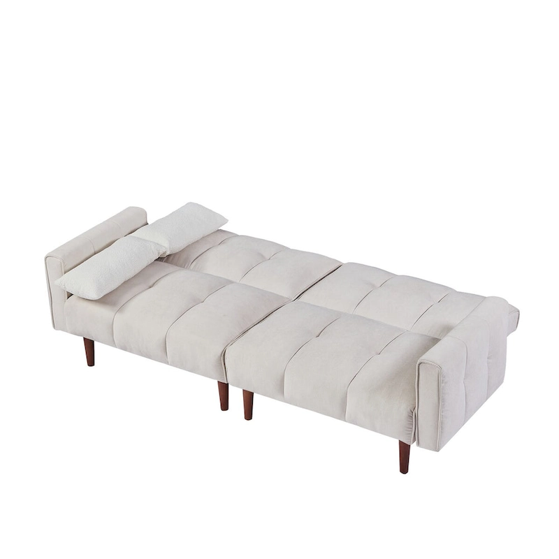 Convertible Futon Sofa Bed, Adjustable Couch Sleeper, Modern Fabric Linen Upholstered Futon Sofa bed with 2 Pillows