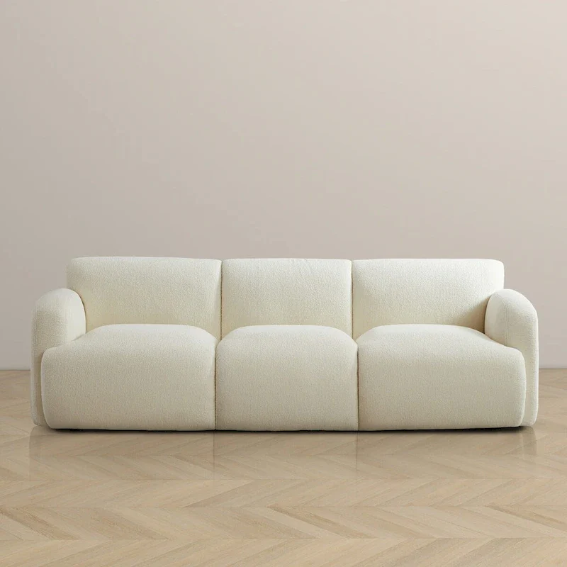 Sunny Luxury Mid Century Modern Tufted Cream Boucle Couch