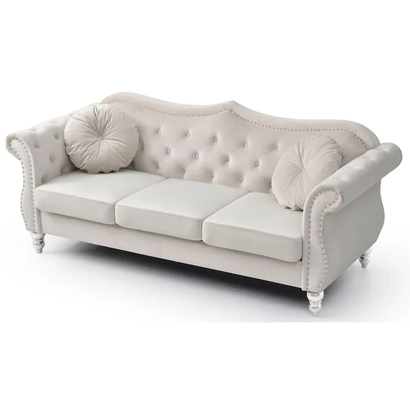 Velvet Sofa with Button Tufting and Nailhead Trim