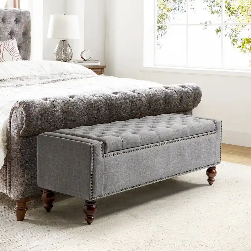 Classic Button-Tufted Storage Bench with Nailhead Trims