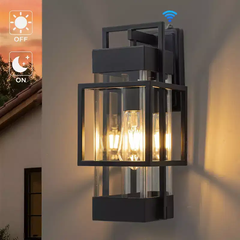 C Cattleya 14.75in Modern Matte Black Outdoor Wall Light with Clear Tempered Glass