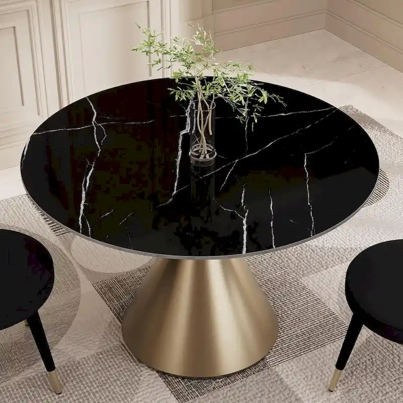 Modern Round Dining Table with Gold Metal Base
