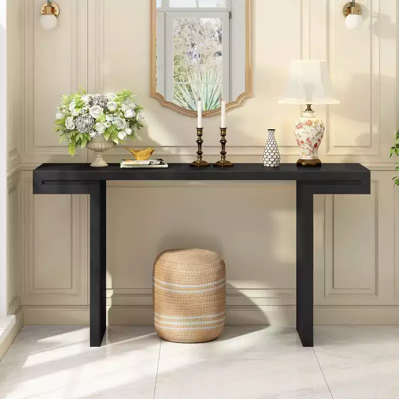 Okak Modern Painted Finish Wooden Console Table with Geometric Clean Lines,American Design Entryway Table for Living Room,Hallway