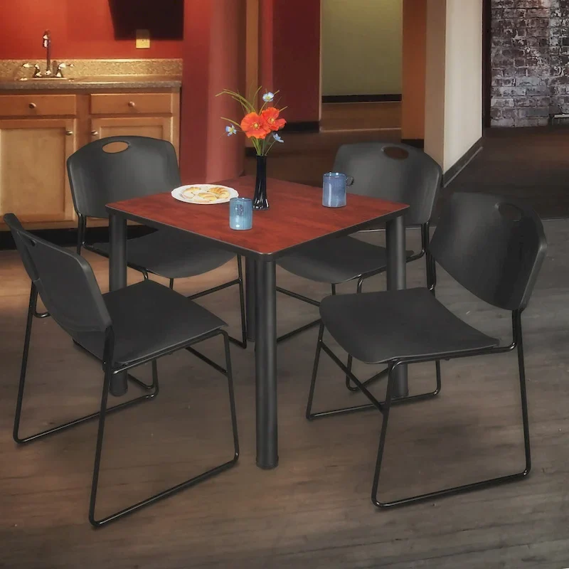 Black 30-inch Square Breakroom Table with 4 Zeng Black Chairs