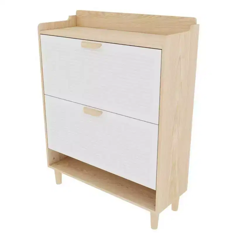 Homy Casa 2-Tier Flip Drawer Shoe Storage Cabinet with Solid Wood Legs, for Entryway, Natural
