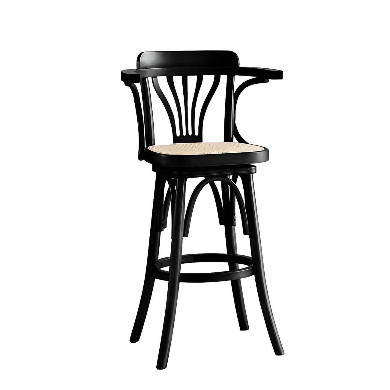 Timeless Square Rattan Wood Low Back Bar Stool in Brown/ Black