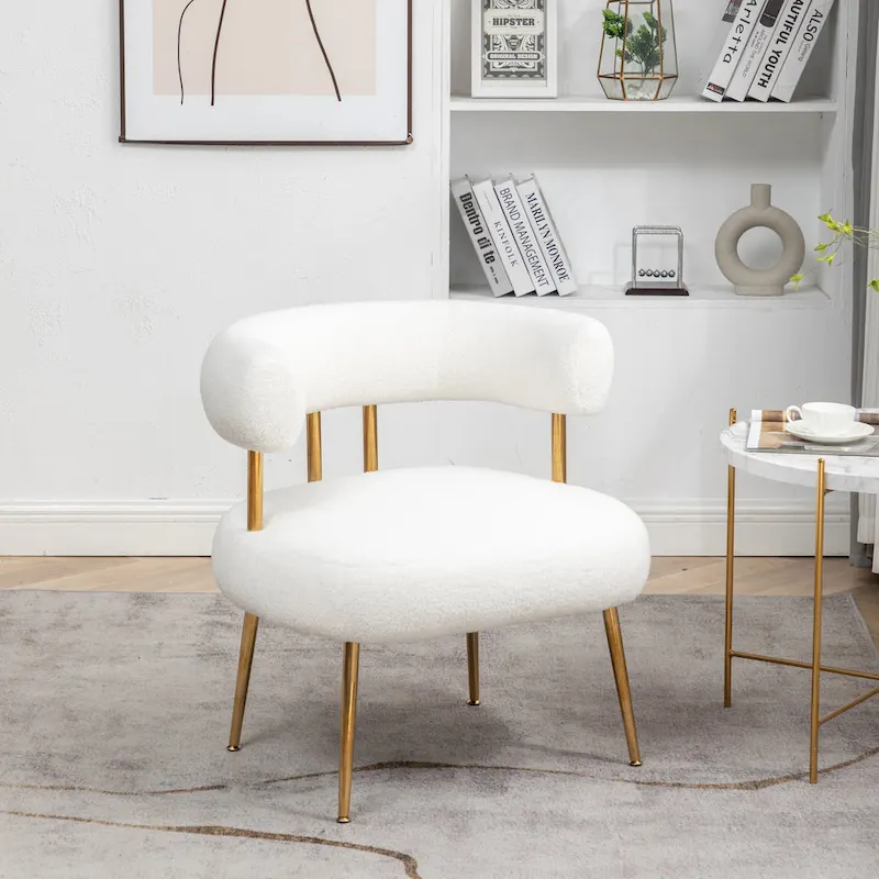 Modern Glam Upholstered Comfy Open-Back Accent Vanity Chair with Golden Legs