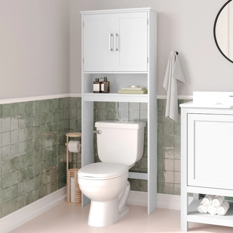 Gray Modern Over the Toilet Cabinet Storage Organizer with 2 Shelves and Doors
