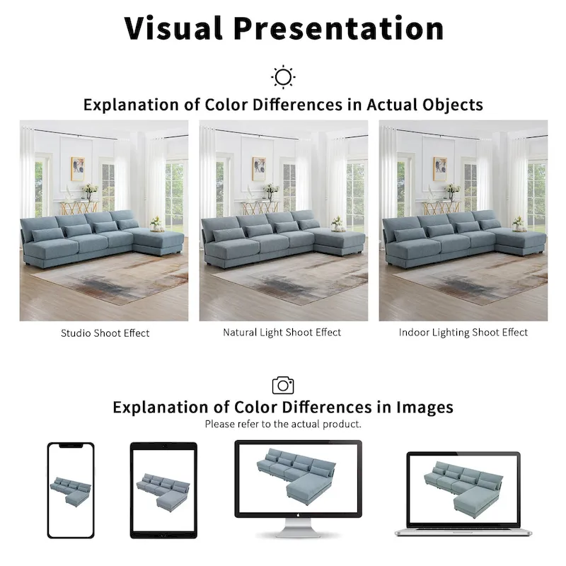 Blue 120 L-Shaped 4-Seat Sectional Sofa