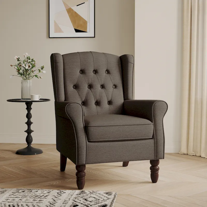 Button-Tufted Accent Chair Wingback Armchair - 38H