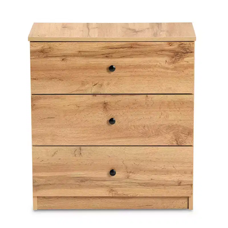 Decon Wood 3 Drawer Storage Chest Oak Brown - Baxton Studio: Elegant Universal Storage Solution