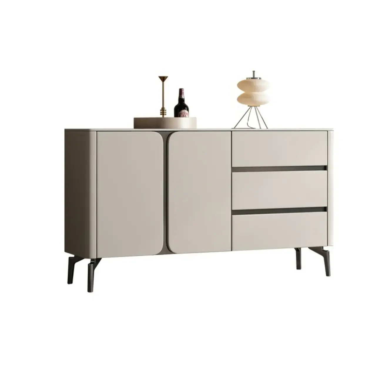Glam White-Black Wooden Sideboard with Storage